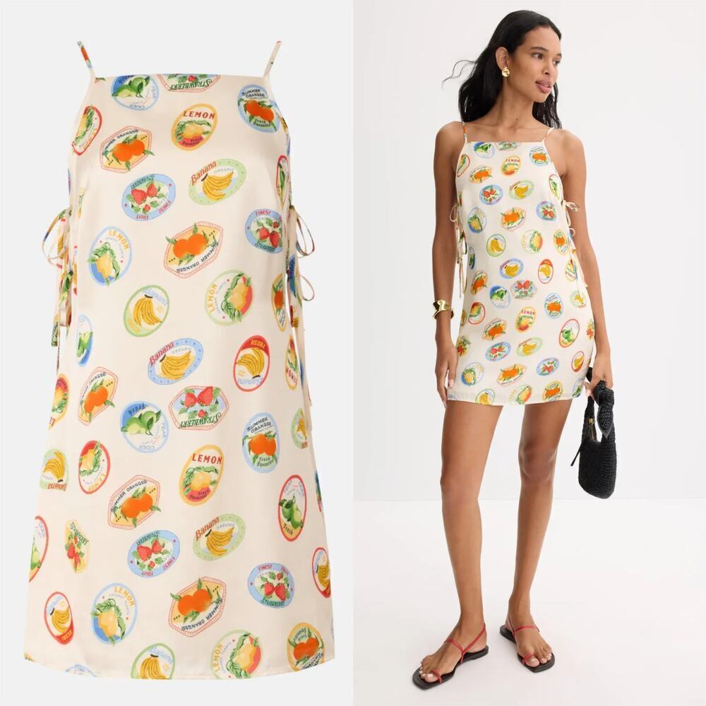 ASTR The Label Samira Dress Sleeveless Side Tie Sheath Ivory Fruit Cocktail M